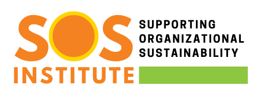 image displays SOS Institute in orange on the left-hand side and the words Supporting Organizational Sustainability in black text on the right-hand side with a green rectangle below