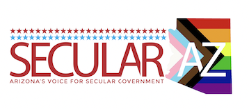 Secular AZ logo with Pride and BIPOC color scheme