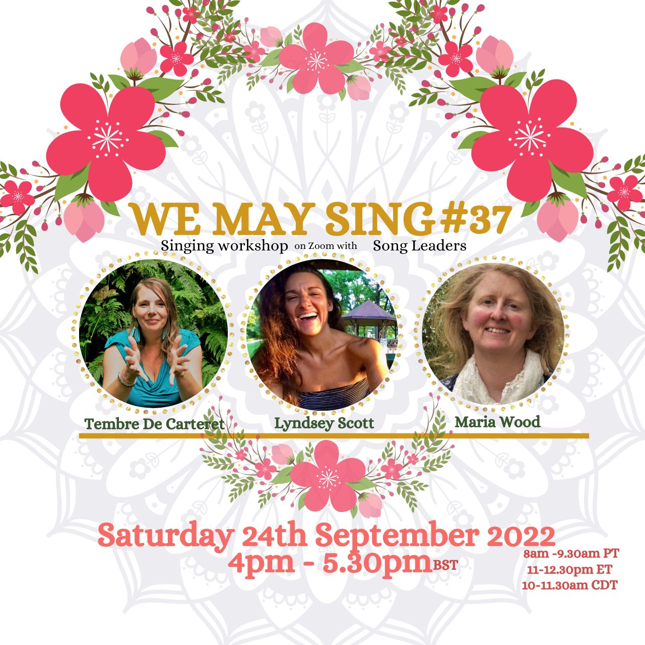 We May Sing #37 with Tembre, Lyndsey & Maria. Thank you for registering to join us. Sliding sclare donation €10-25 per singer is required. Send to www.paypal.me/tembresinging or visit www.tembresong.com   