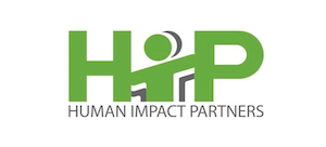 logo for HIP (Human Impact Partners) - green letters spelling HIP, with the lower case 'i' as a person. Full organization name written out below