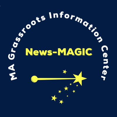 The name "Massachusetts Grassroots Information Center" News-MAGIC surrounding a magic wand