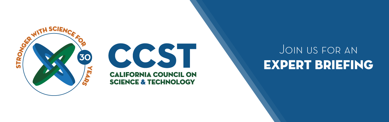 CCST's logo and the words Join Us for an Expert Briefing in white over a blue background