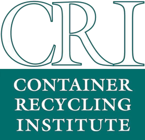 Logo of the Container Recycling Institute. The Letters C, R, and I are outlined in green, above a green rectangle containing the text "Container Recycling Institute".
