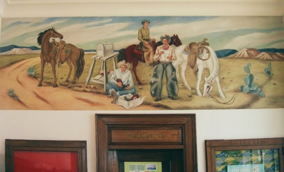 “Cowboys Receiving the Mail,” Giddings, Texas Post Office By Otis Dozier, 1939, (TSFA)