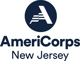 AmeriCorps New Jersey logo. A transparent square with a white" A" in blue circle at the top, in the middle "AmeriCorps" and at bottom of logo "New Jersey "