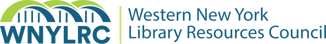 Logo for the Western New York Library Resources Council, which depicts green and blue half circles connecting to each other like bridges with line. Underneath is text reading WNYLRC and next to it is the full name of the organization.