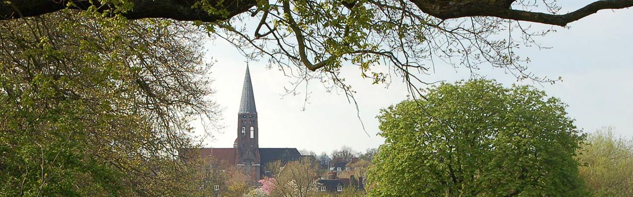 View of Saint Jude's church seen from Hampstead Heath Extension