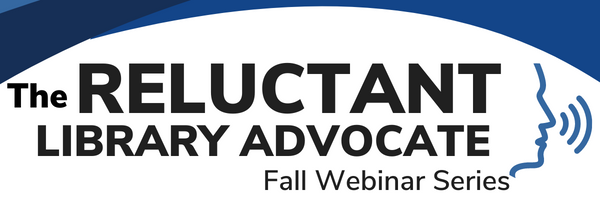 The Reluctant Library Advocate Fall Series Logo, with a profile talking